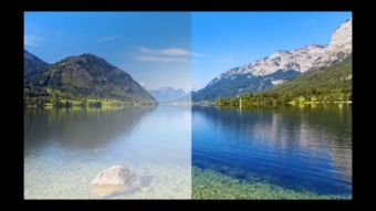 Display mit gespalteter Anzeige. Links: Air Gap Bonding, Rechts: Optical Bonding