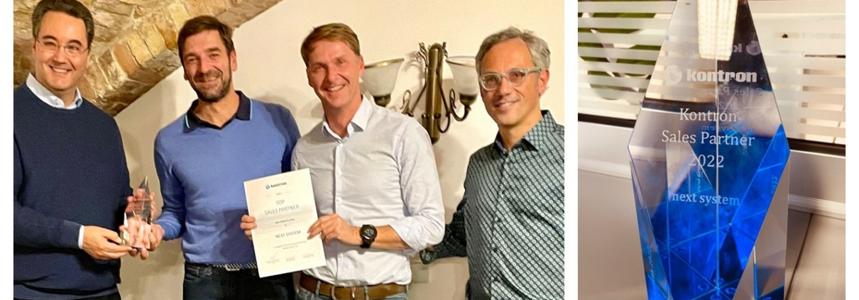 Mitarbeiter von next system mit Kontron Urkunde und Award in den Händen