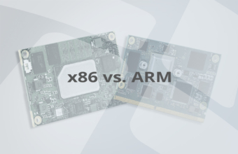 x86 und ARM Prozessor mit Schriftzug "x86 vs. ARM"